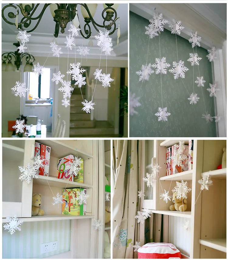4M Silver Gold Snowflake Garlands for Christmas Tree Hanging Decor Winter Wonderland Party Fake Snow Decoration Paper Streamers