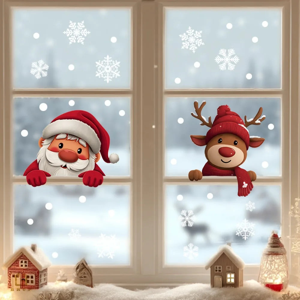 Cartoon Santa Claus Gift Wall Sticker Christmas Electrostatic Glass Windows Decor Decals Bedroom Home Decoration New Year Mural