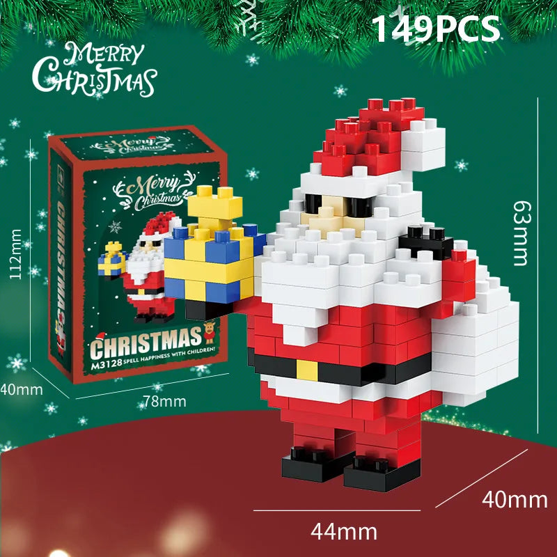Christmas Gifts Micro Building Block DIY Domino Game Santa Claus Reindeer Holiday Puzzle Assembling Bricks Table Decoration Toys
