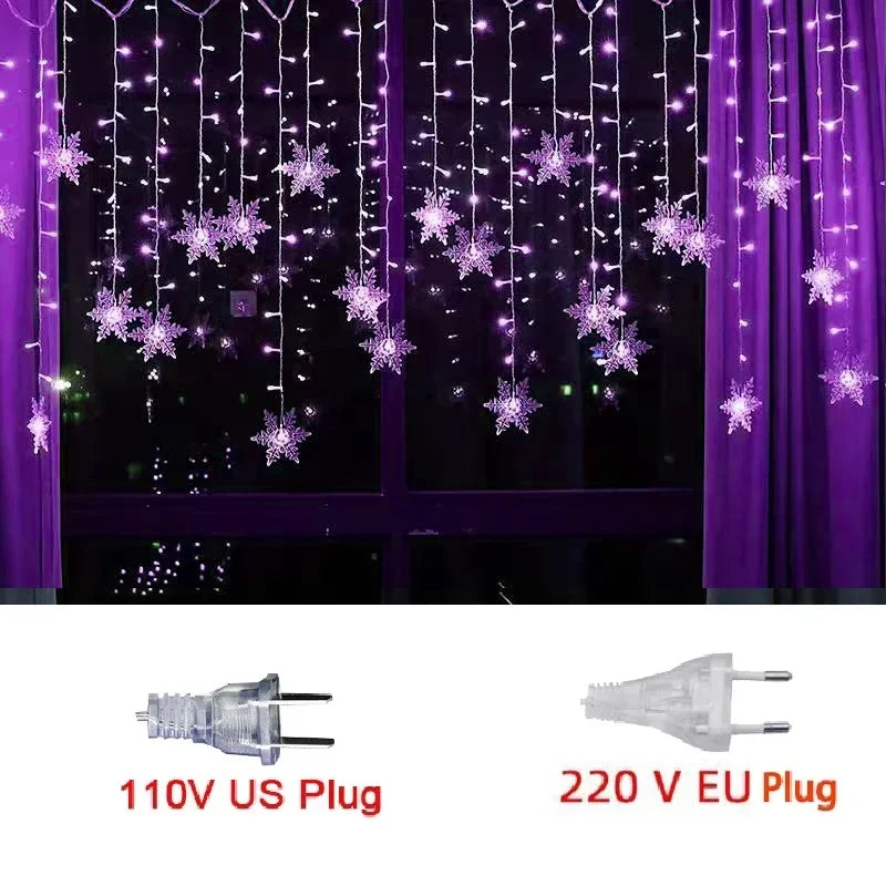 3.5M Christmas Lights LED Fairy String Lights Snowflake Curtain Garland Waterproof For Holiday Party Xmas Decoration 2024