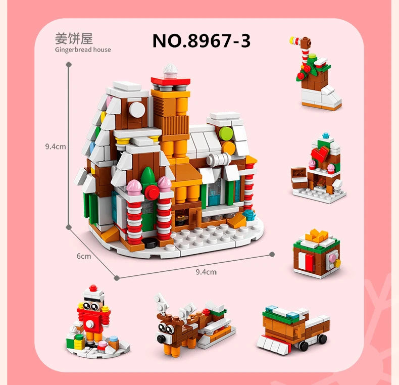 6 In 1 Upgraded Christmas Series Building Blocks Set With Light Creative Winter Village House DIY Bricks Toys For Kids Xmas Gift