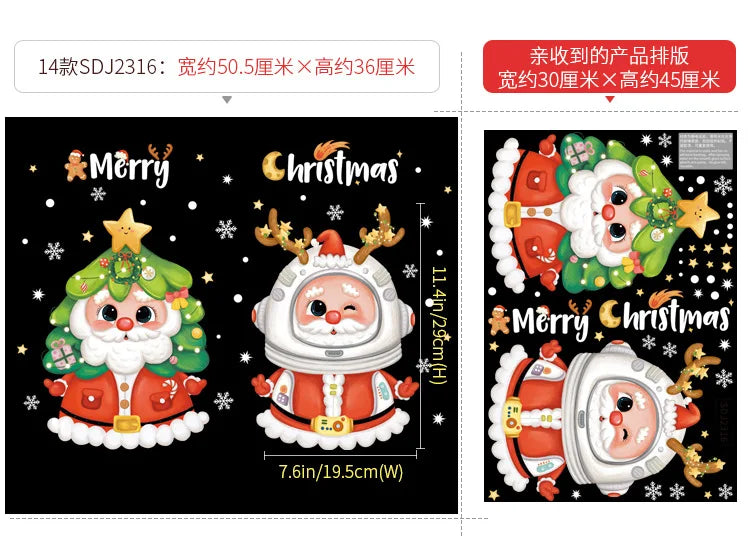 2024 New Christmas Decoration Window Stickers Santa Christmas Tree Window Glass Decal Poster New Year 2025 Decoration Stickers