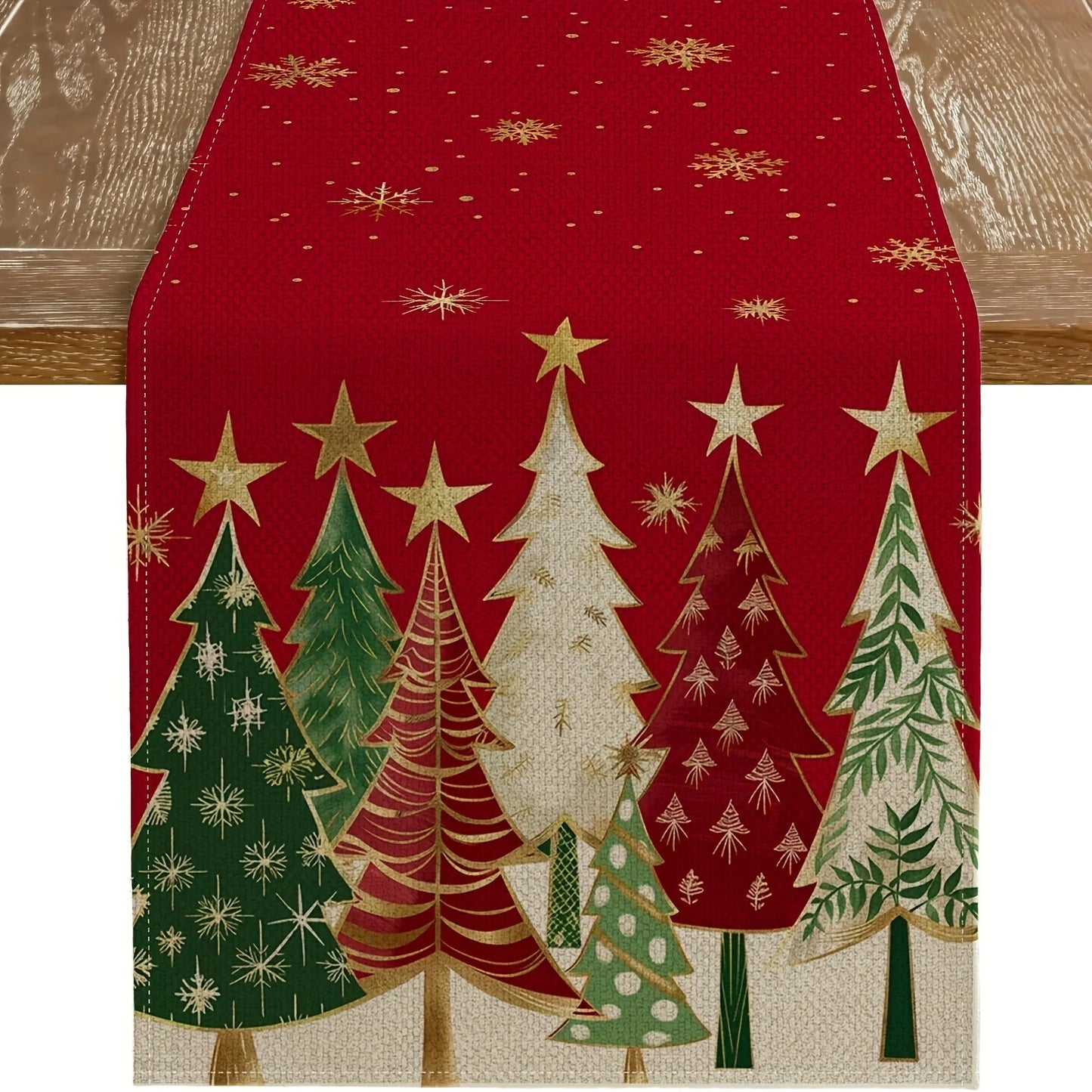 1 Piece Christmas Table Runner - Rectangular Holiday Table Decoration, Red Christmas Tree Design, Suitable for Holiday Dining