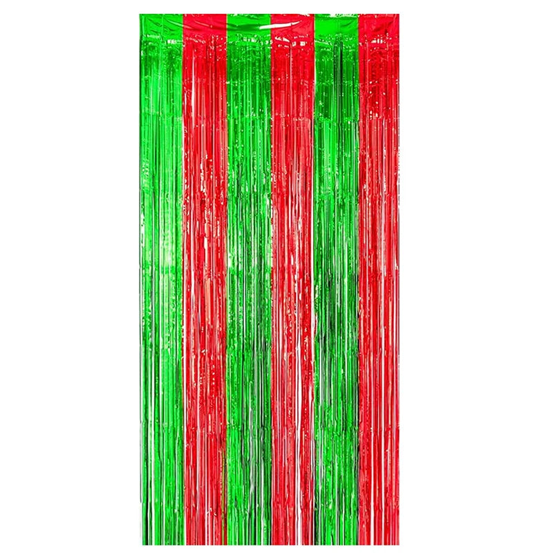 1pc 1x2M Merry Christmas Foil Fringe Curtains Xmas Theme Background Tassel Green Red Rain Curtain Photo Booth Decor Party Supply