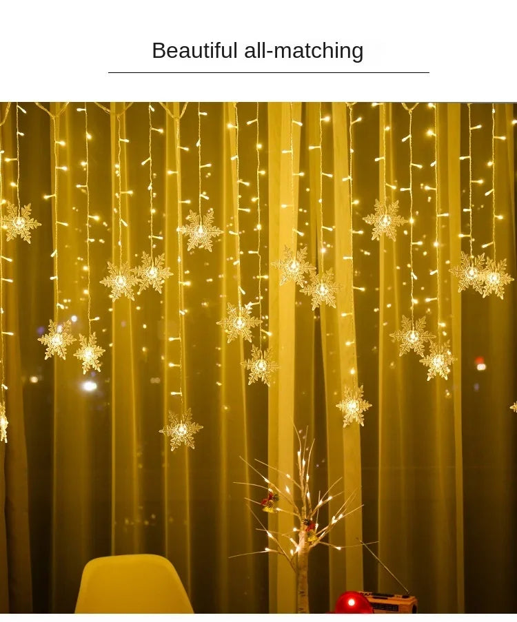 3.5M Christmas Lights LED Fairy String Lights Snowflake Curtain Garland Waterproof For Holiday Party Xmas Decoration 2024