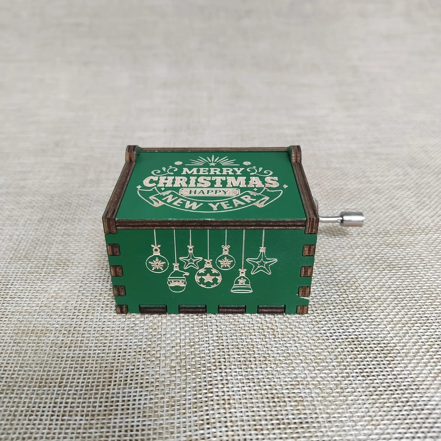 Merry Christmas Series Music Box Wooden Antique Carved Hand Cranked Classic Theme Music for Birthday Party Gifts Family Decor