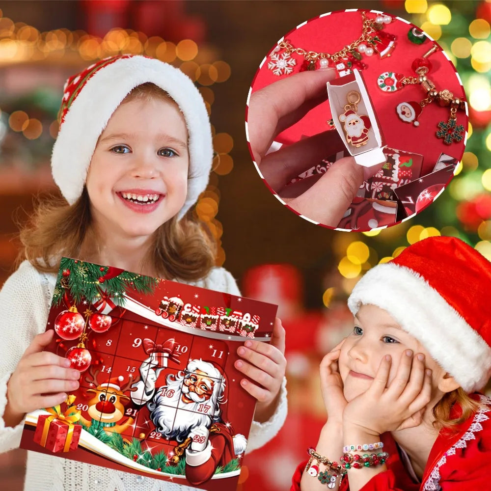 New Christmas Advent Calendar 24 Days Countdown Bracelet Blind Box DIY Christmas Decoration Hand Jewelry Surprise Blind Box Gift