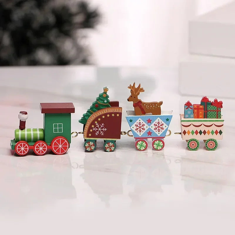 Wooden Train Christmas Ornaments Santa Cake Decoration Merry Christmas Navidad New Year Party Table Decoration Kids Gifts Toys