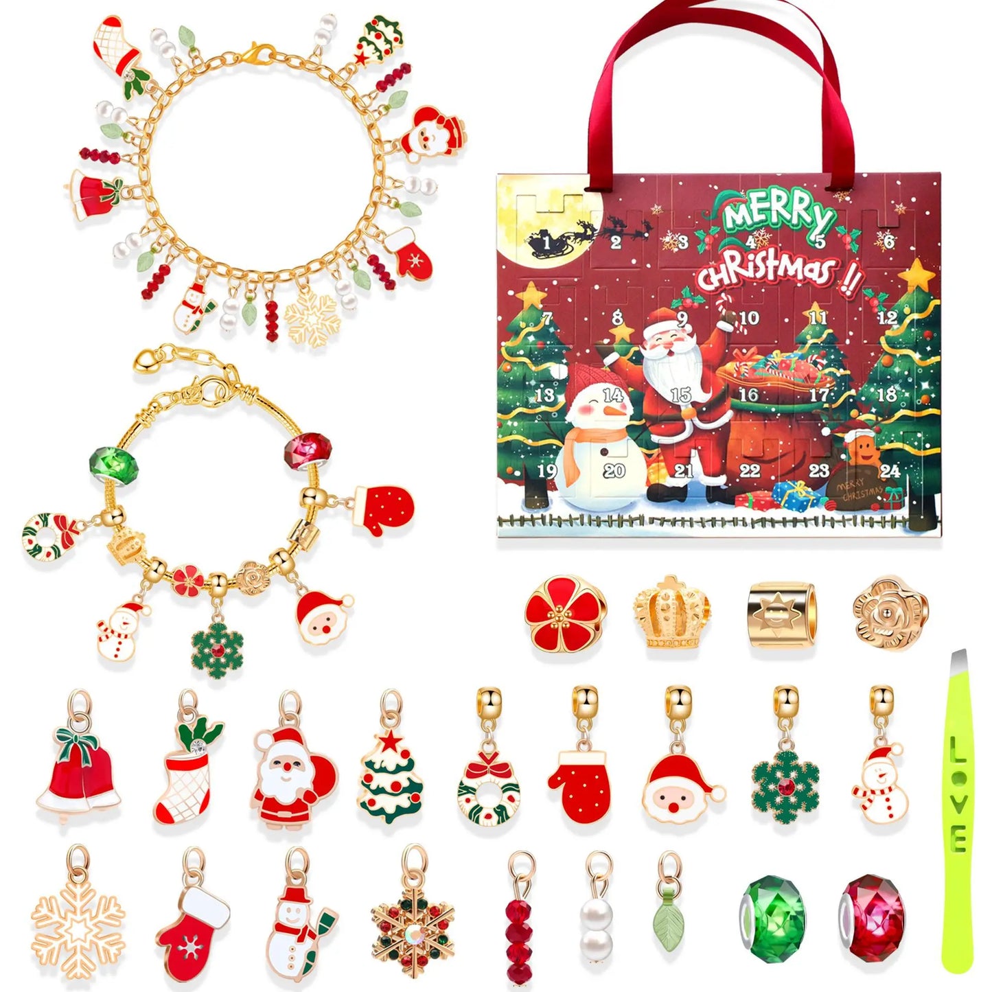 New Christmas Advent Calendar 24 Days Countdown Bracelet Blind Box DIY Christmas Decoration Hand Jewelry Surprise Blind Box Gift
