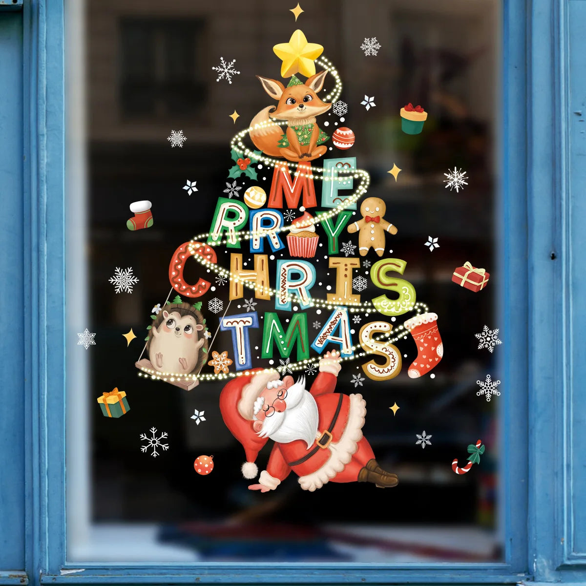 2024 New Christmas Decoration Window Stickers Santa Christmas Tree Window Glass Decal Poster New Year 2025 Decoration Stickers