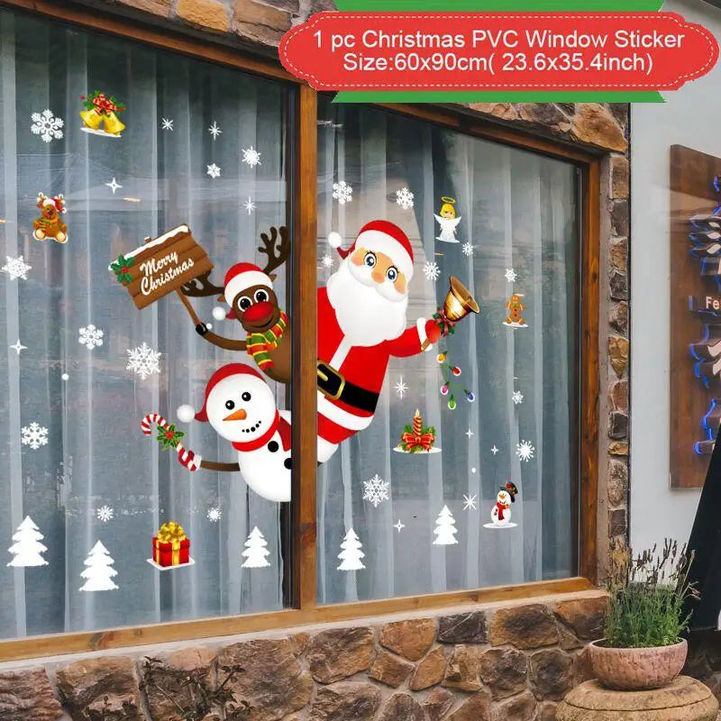 Christmas Wall Window Stickers Christmas Decoration For Home 2024 Merry Christmas Ornaments Xmas Navidad Happy New Year 2025
