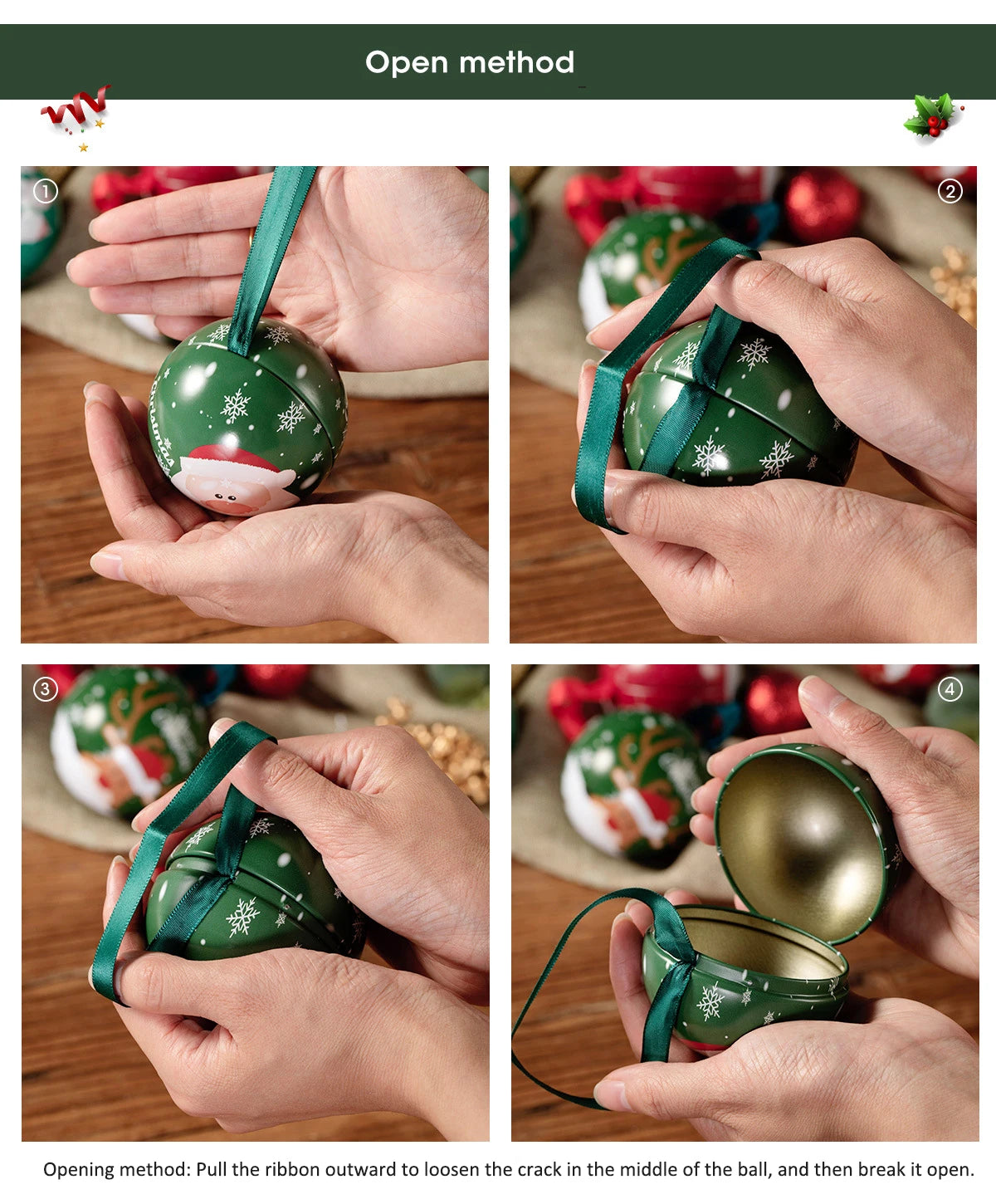 Creative Christmas Candy Box Tin Round Ball Shaped for Kids Gift Packaging Box DIY Xmas Tree Hanging Decoration Party Supplies