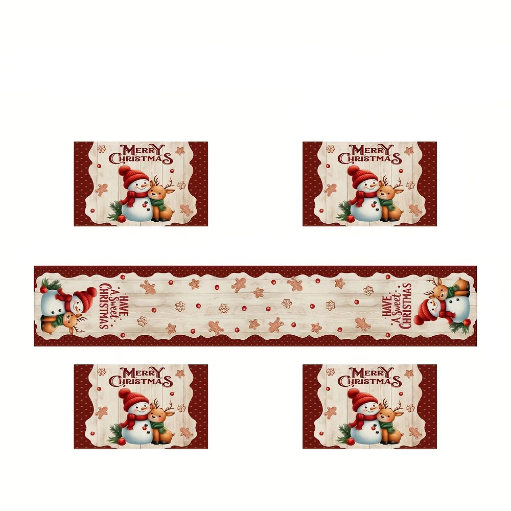JIT Christmas Snowman Deer Printed Table Runner 2D Flat Print Festive Home Decor Christmas Dining Table Decoration Cute Charming