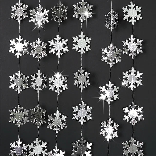 4M Silver Gold Snowflake Garlands for Christmas Tree Hanging Decor Winter Wonderland Party Fake Snow Decoration Paper Streamers