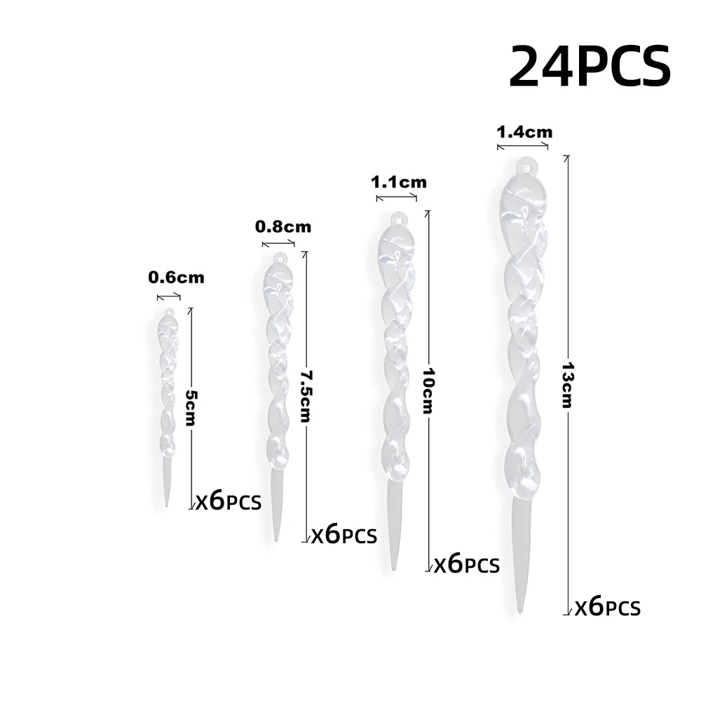 12/24pcs Christmas Clear Simulation Icicle Pendants Xmas Tree Hanging Fake Ice Winter Party New Year Gifts Navidad 5/7.5/10/13cm