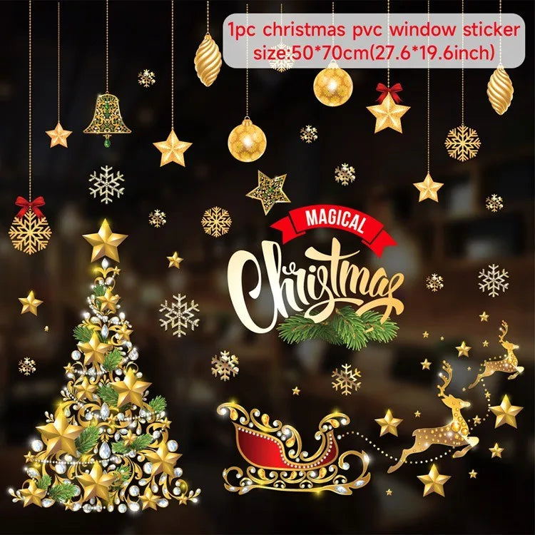 Christmas Wall Window Stickers Christmas Decoration For Home 2024 Merry Christmas Ornaments Xmas Navidad Happy New Year 2025