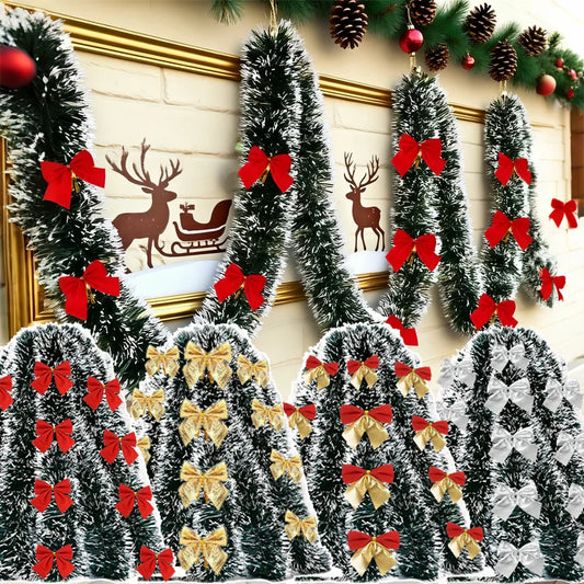 10M Christmas Tinsel Ribbons with Bow Green Cane Ribbon Garland Xmas Tree Hanging Pendent DIY Wreath Ornaments Party Home Decor