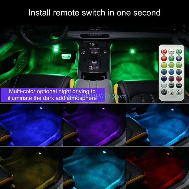 Automotive Roof Light Car Interior Ambient Light Remote Control Adhesive Wireless LED Lights Atmosphere Decoration Lamp