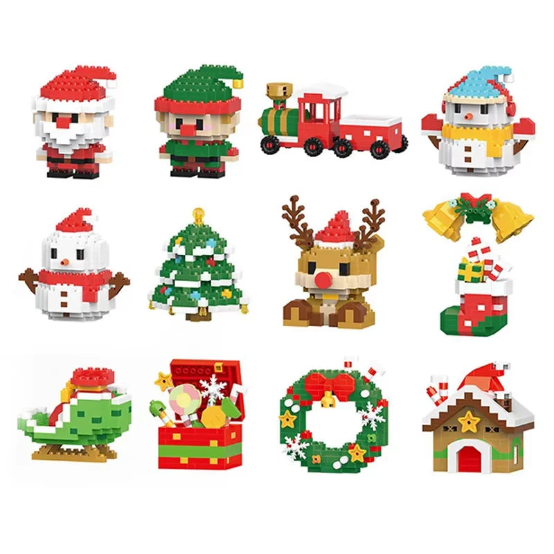 Christmas Gifts Micro Building Block Series Santa Claus Reindeer Puzzle Assembling Bricks Table Decoration Toys Children Kids