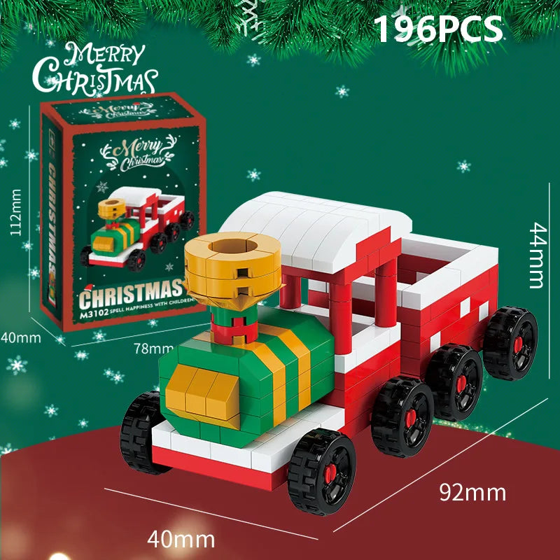 Christmas Gifts Micro Building Block DIY Domino Game Santa Claus Reindeer Holiday Puzzle Assembling Bricks Table Decoration Toys