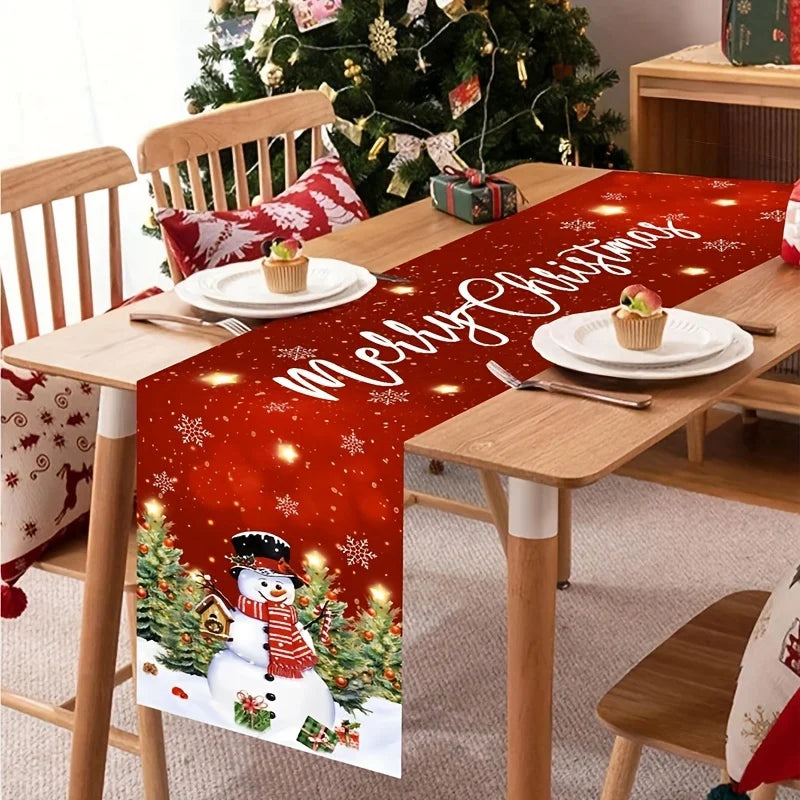 Christmas Decorations Merry Christmas Tree Snowman Table Runner Dining Table Decor Reusable Winter Snowflake Table Runners