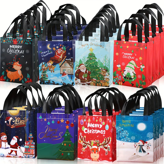 8/32pcs Large Reusable Christmas Gift Bags | Festive Santa, Tree, Snowman, Ideal for Christmas Party, Surprise, with Gift Tags