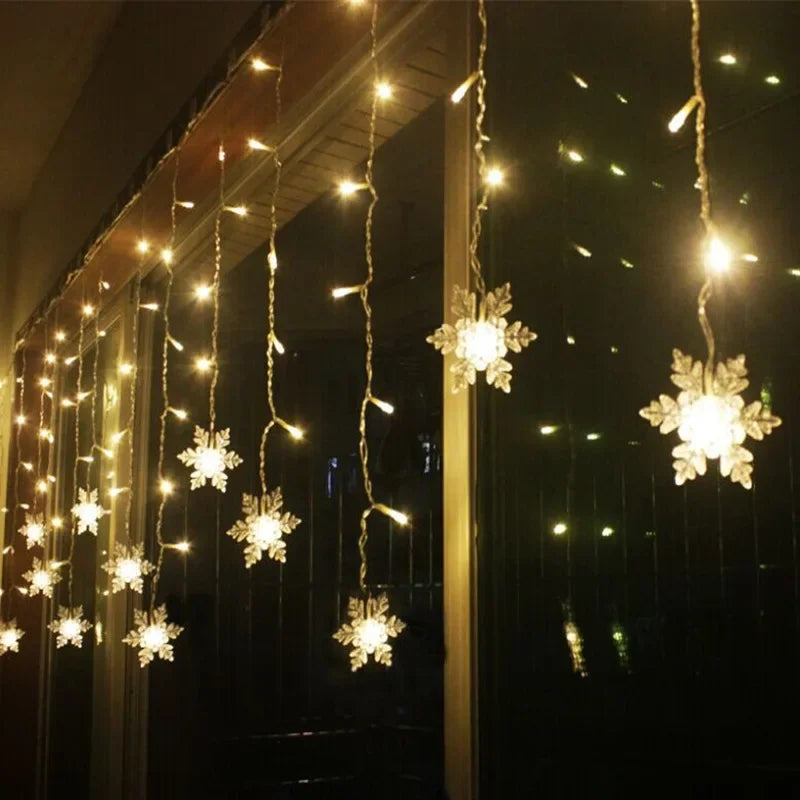 New Year LED Snowflake Curtain String Lights Indoor Halloween Light Wedding Home Party Xmas Lamps Eave Christmas Decoration