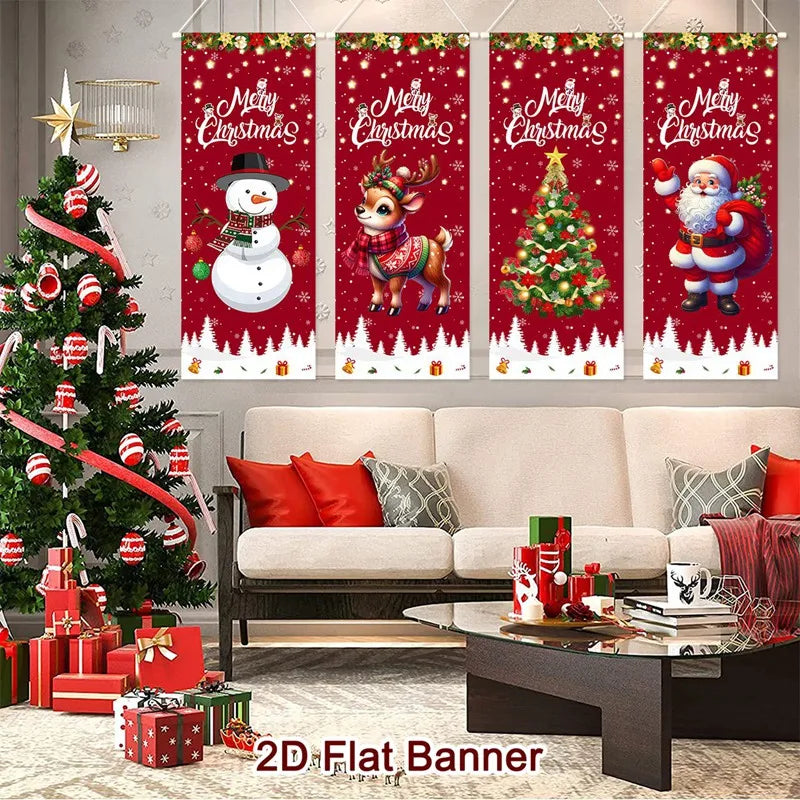 4pcs Christmas Hanging Flag Oranment Christmas Decorations for Home 2025 Xmas Hanging Pendant Navidad Noel Gifts New Year 2026