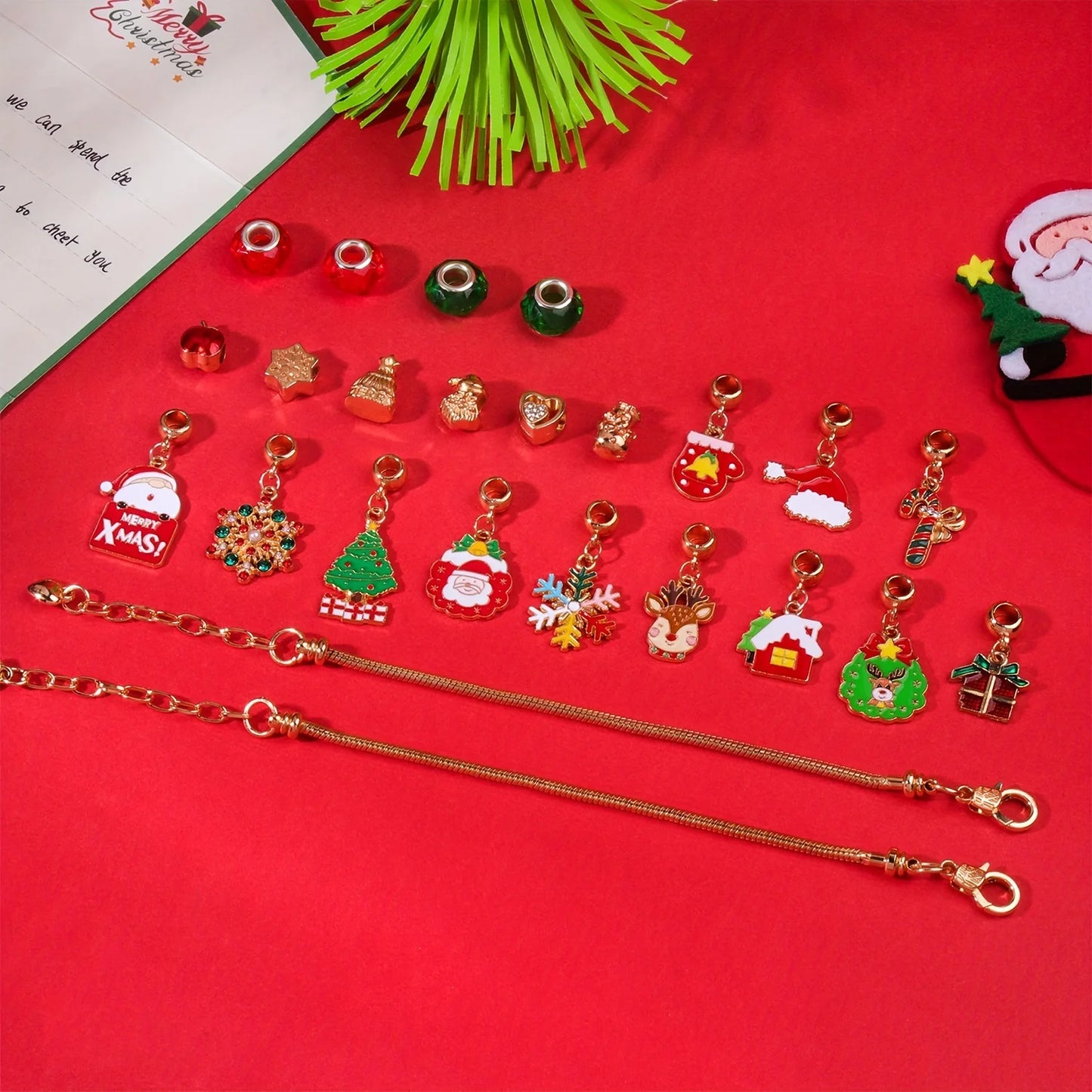 Portable portable Christmas countdown gift box, 24-day advent calendar, including Santa Claus, snowflakes, snowman pendants,