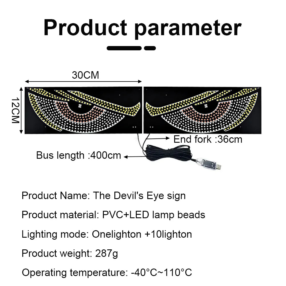 Flexile LED Windshield Display for Cars with Animated Blinking Demon EyesGeneral Motors Front and Rear Windshield Dynamic Light
