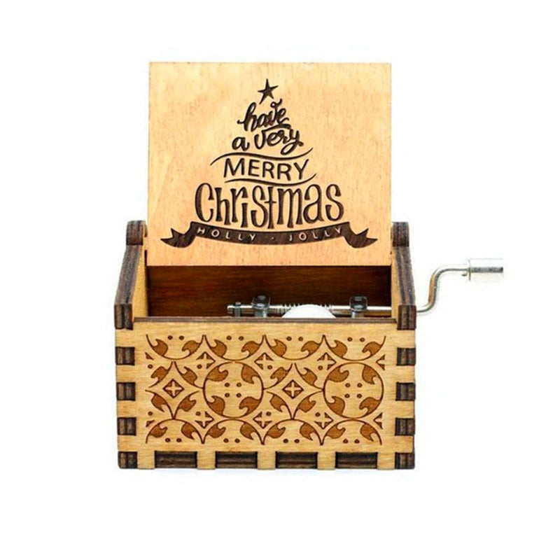 Merry Christmas Wooden Music Box Hand Cranked Movement Christmas Gifts for Children Birthday Present  Home Office Decoration