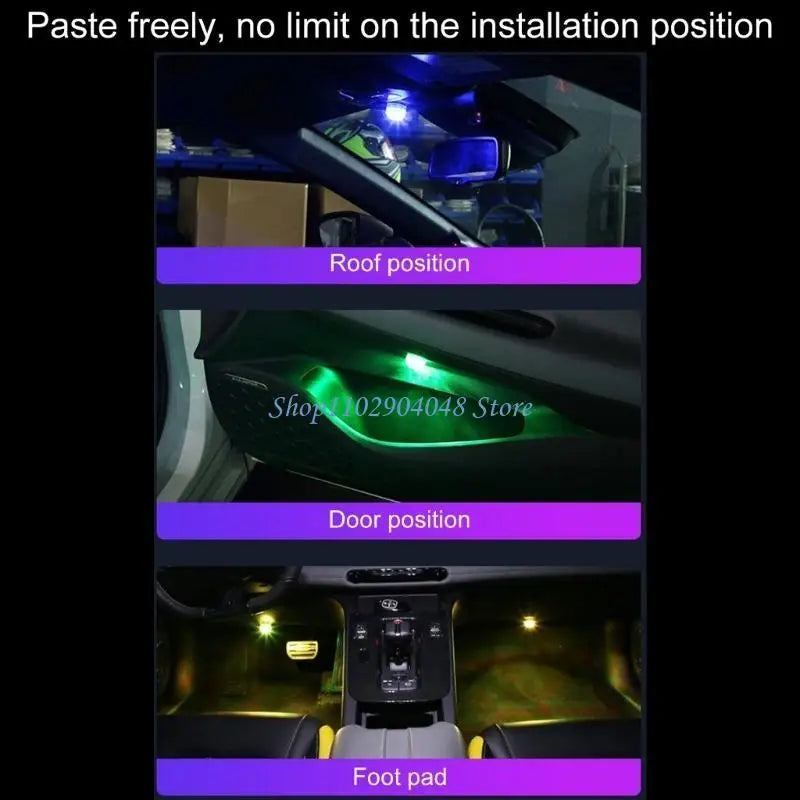 Automotive Roof Light Car Interior Ambient Light Remote Control Adhesive Wireless LED Lights Atmosphere Decoration Lamp