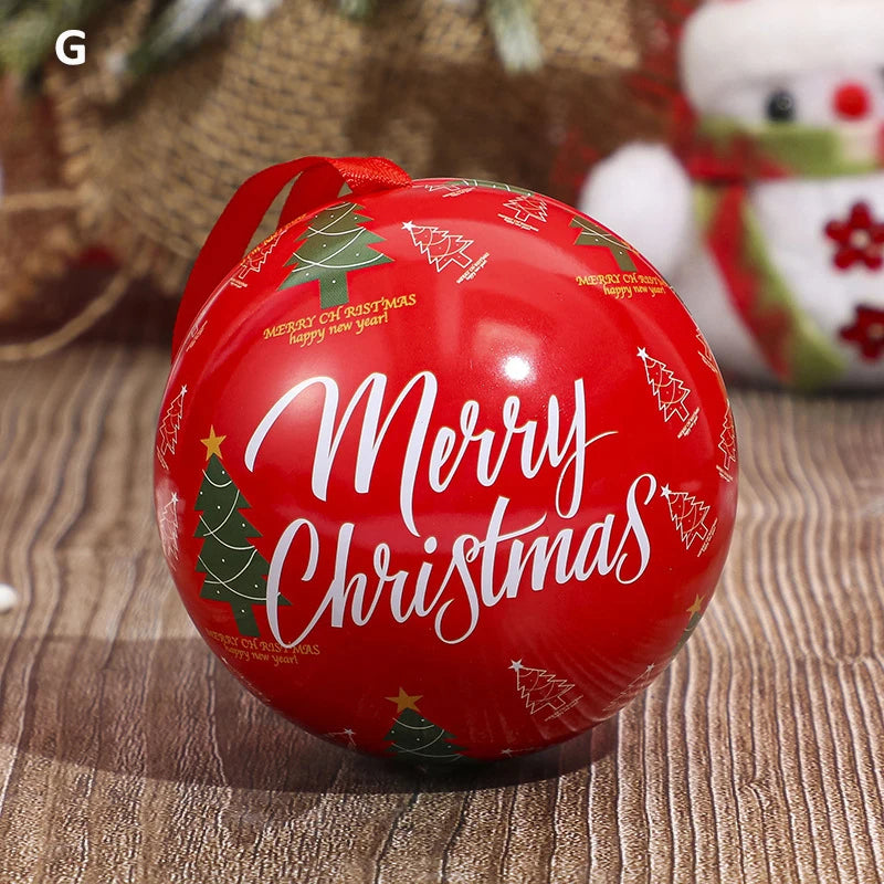 Creative Christmas Candy Box Tin Round Ball Shaped for Kids Gift Packaging Box DIY Xmas Tree Hanging Decoration Party Supplies