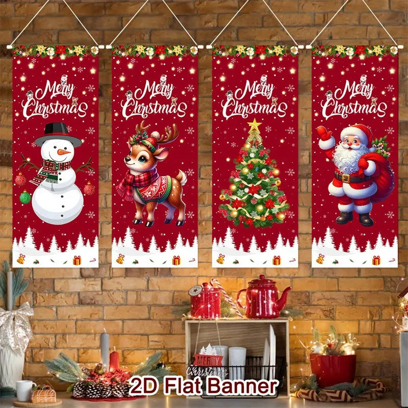 4pcs Christmas Hanging Flag Oranment Christmas Decorations for Home 2025 Xmas Hanging Pendant Navidad Noel Gifts New Year 2026