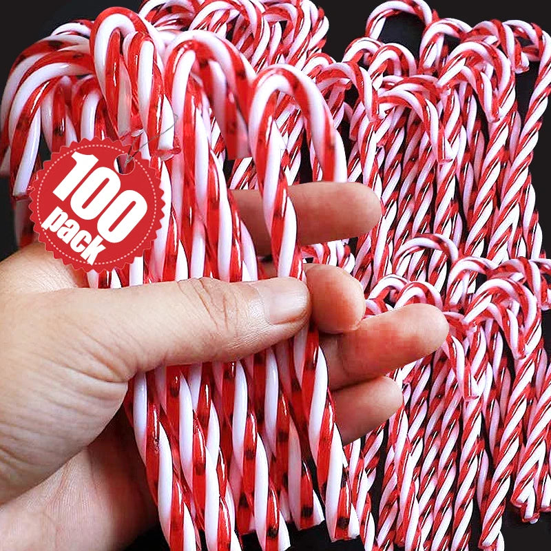 Acrylic Candy Cane Pendant Xmas Tree Twisted Crutch Hanging Ornament Happy New Year Christmas Party Home Decoration Red Green