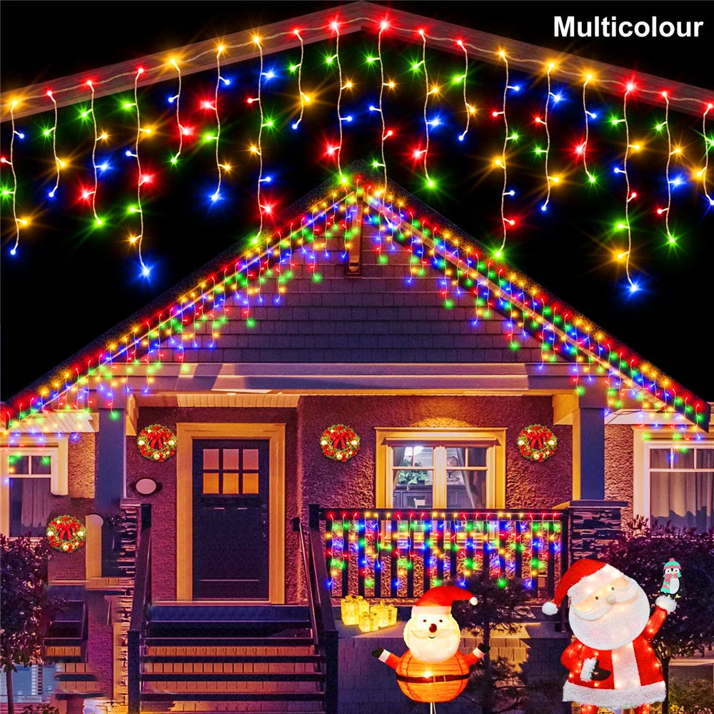 Solar Christmas Eaves Lights String Outdoor Waterproof Icicle Lights 8 Modes for Eaves Yard Party Indoor Holiday Decoration