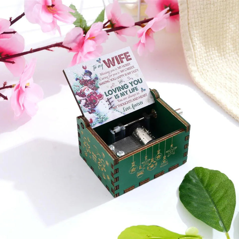 Merry Christmas Series Music Box Wooden Antique Carved Hand Cranked Classic Theme Music for Birthday Party Gifts Family Decor