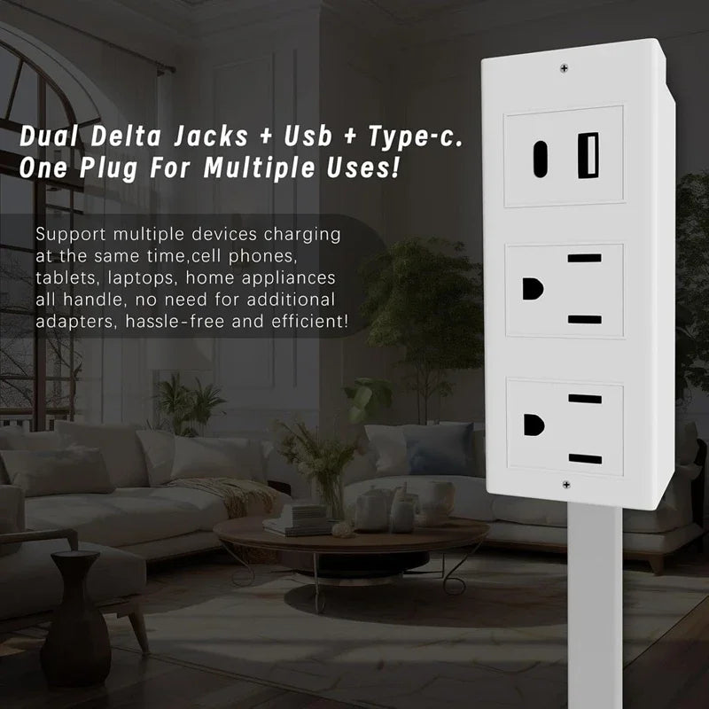 Rotates 180° Electrical Outlet Extender Adjustable Length Extension Cable US Plug Home Wall Desktop Ground Electric Socket