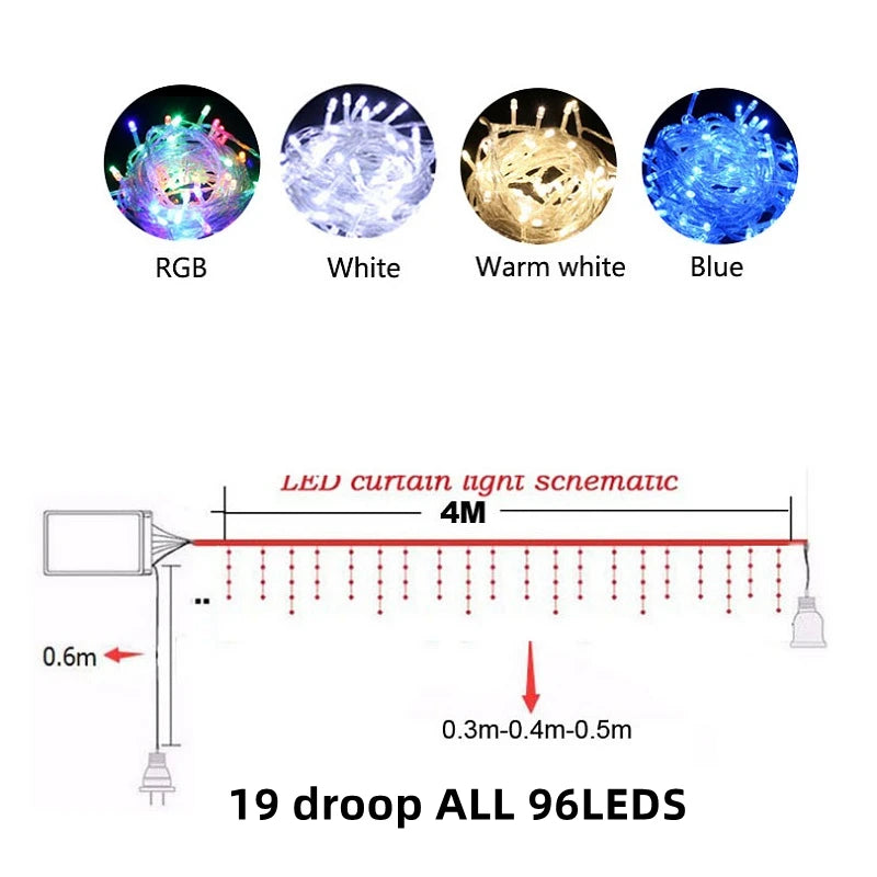 Led Icicle String Lights 4m Street Garland On The House 8 Modes Christmas Lights Outdoor For New Year Christmas Decoration