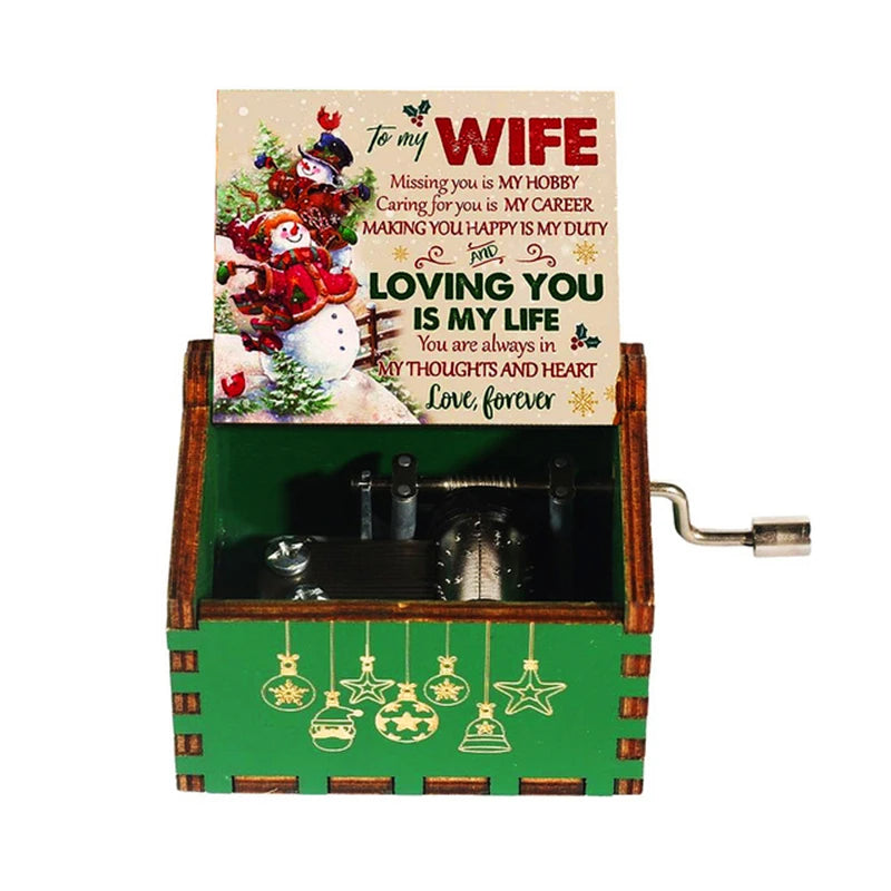 Merry Christmas Wooden Music Box Hand Cranked Movement Christmas Gifts for Children Birthday Present  Home Office Decoration