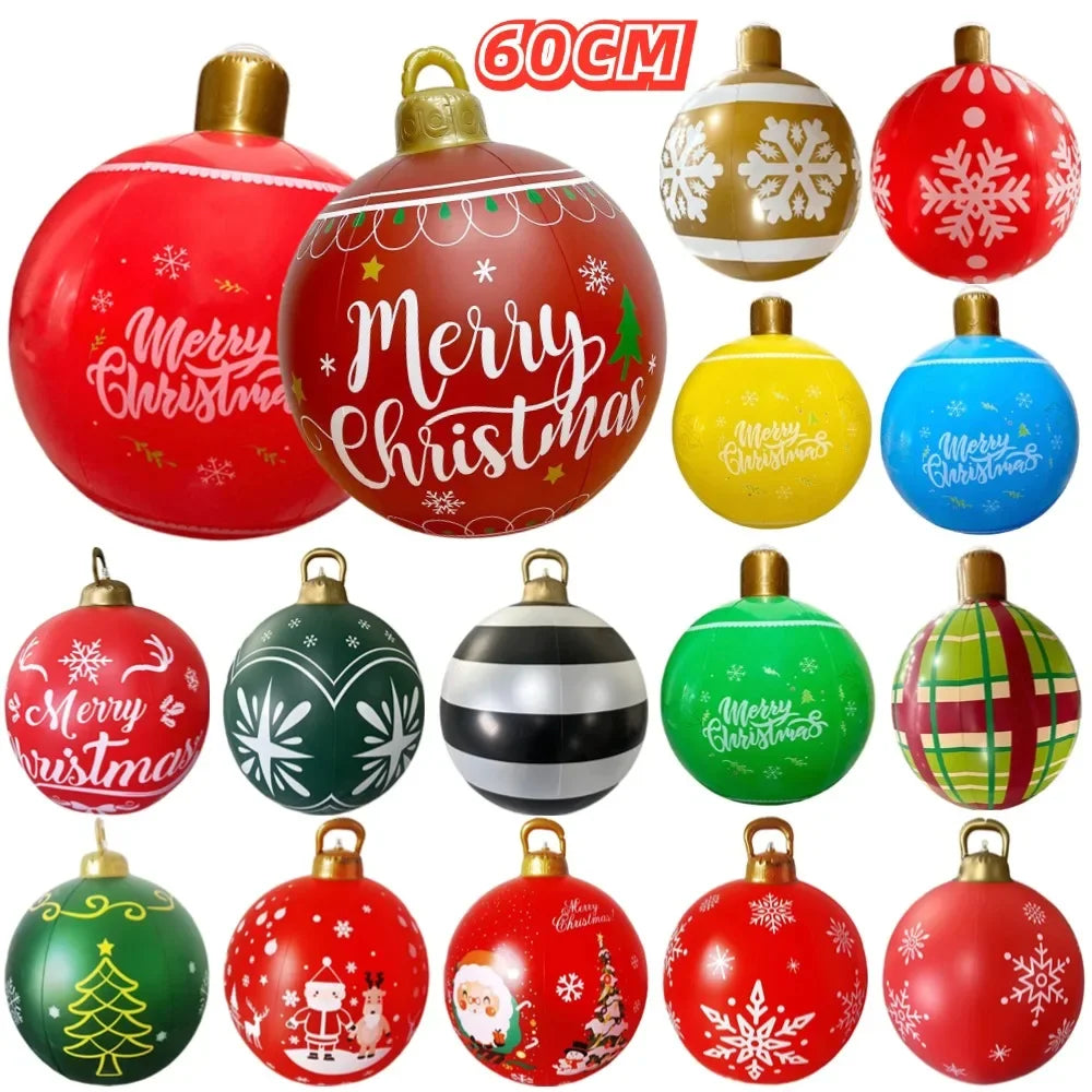 60cm Giant Inflatable Christmas Balls PVC Giant Big Large Balls Xmas Tree Decorations Toy Outdoor Xmas Holiday Yard Lawn Balls