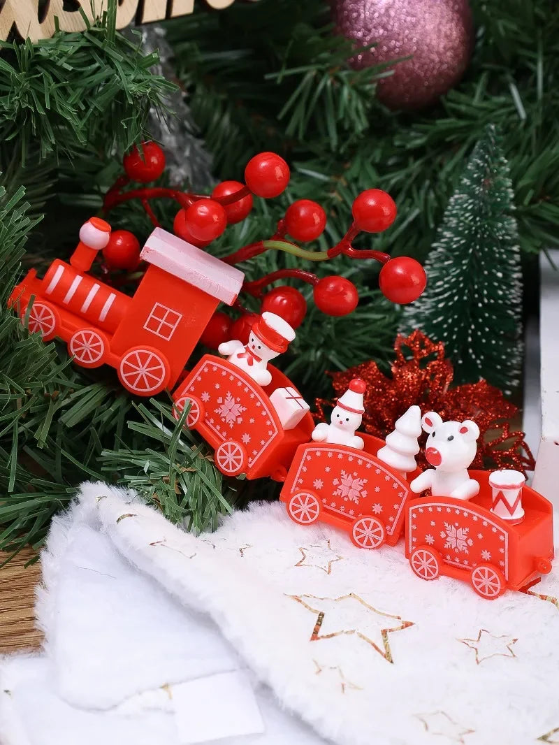 Wooden Train Christmas Ornaments Santa Cake Decoration Merry Christmas Navidad New Year Party Table Decoration Kids Gifts Toys