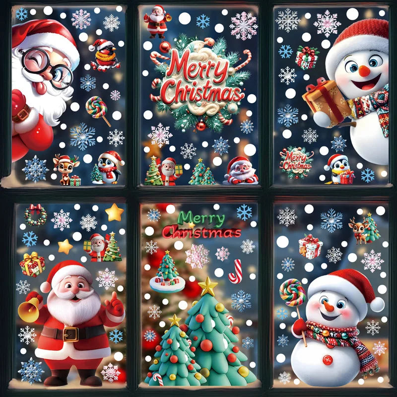 Christmas Festive PVC Static Glass Stickers Snowman Santa Tree–No Glue, Reusable Xmas Decor for Home, Party & Store Windows