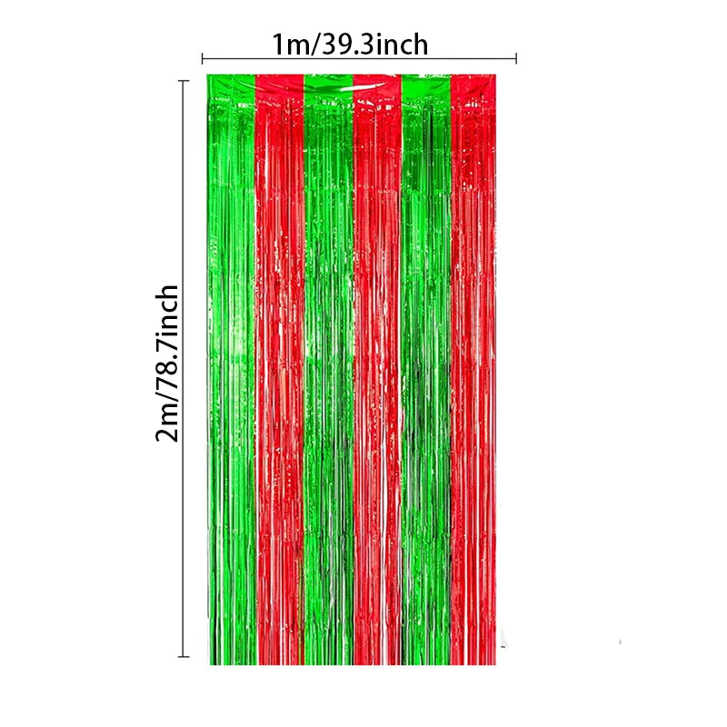 1pc 1x2M Merry Christmas Foil Fringe Curtains Xmas Theme Background Tassel Green Red Rain Curtain Photo Booth Decor Party Supply