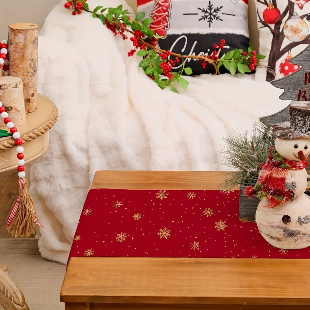 1 Piece Christmas Table Runner - Rectangular Holiday Table Decoration, Red Christmas Tree Design, Suitable for Holiday Dining