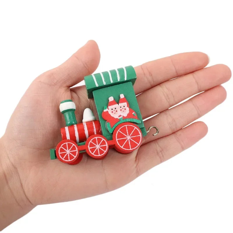 Wooden Train Christmas Ornaments Santa Cake Decoration Merry Christmas Navidad New Year Party Table Decoration Kids Gifts Toys