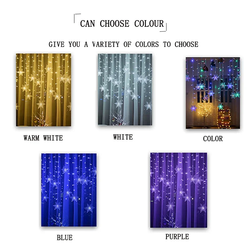 3.5M Christmas Lights LED Fairy String Lights Snowflake Curtain Garland Waterproof For Holiday Party Xmas Decoration 2024