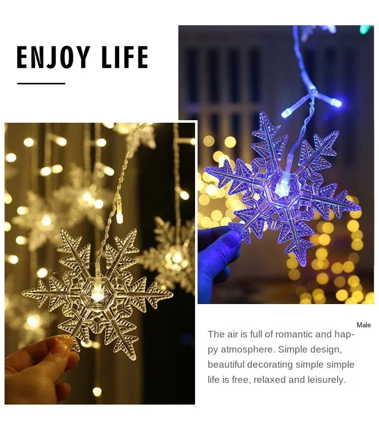 3.5M Christmas Lights LED Fairy String Lights Snowflake Curtain Garland Waterproof For Holiday Party Xmas Decoration 2024