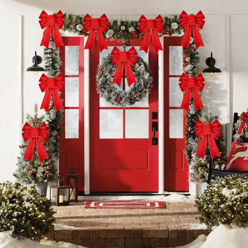 Christmas Bow Ornaments Xmas Tree Glitter Craft Bowknot Xmas Wreath Garland Decorative Ribbon Shiny Bows Christmas Decoration