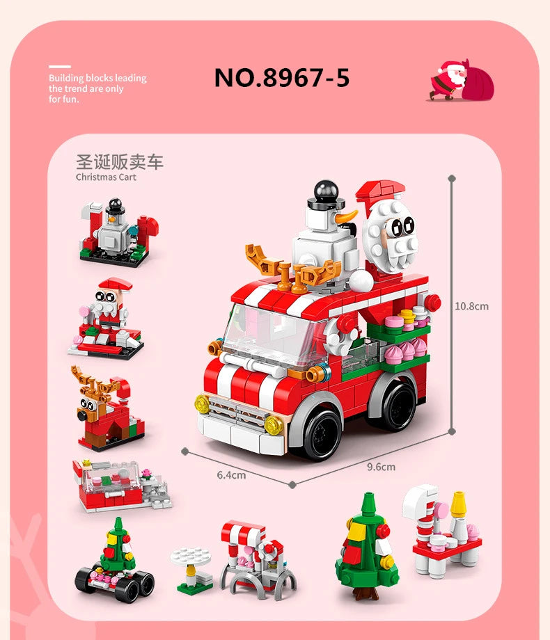 6 In 1 Upgraded Christmas Series Building Blocks Set With Light Creative Winter Village House DIY Bricks Toys For Kids Xmas Gift